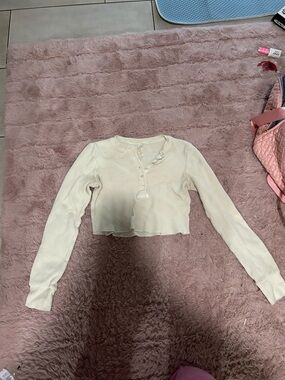 SKIMS Cream Ribbed Cropped Waffle Knit Long Sleeve Top
